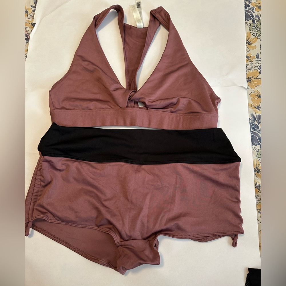 Pink Two-Piece Mauve and Black Swimsuit